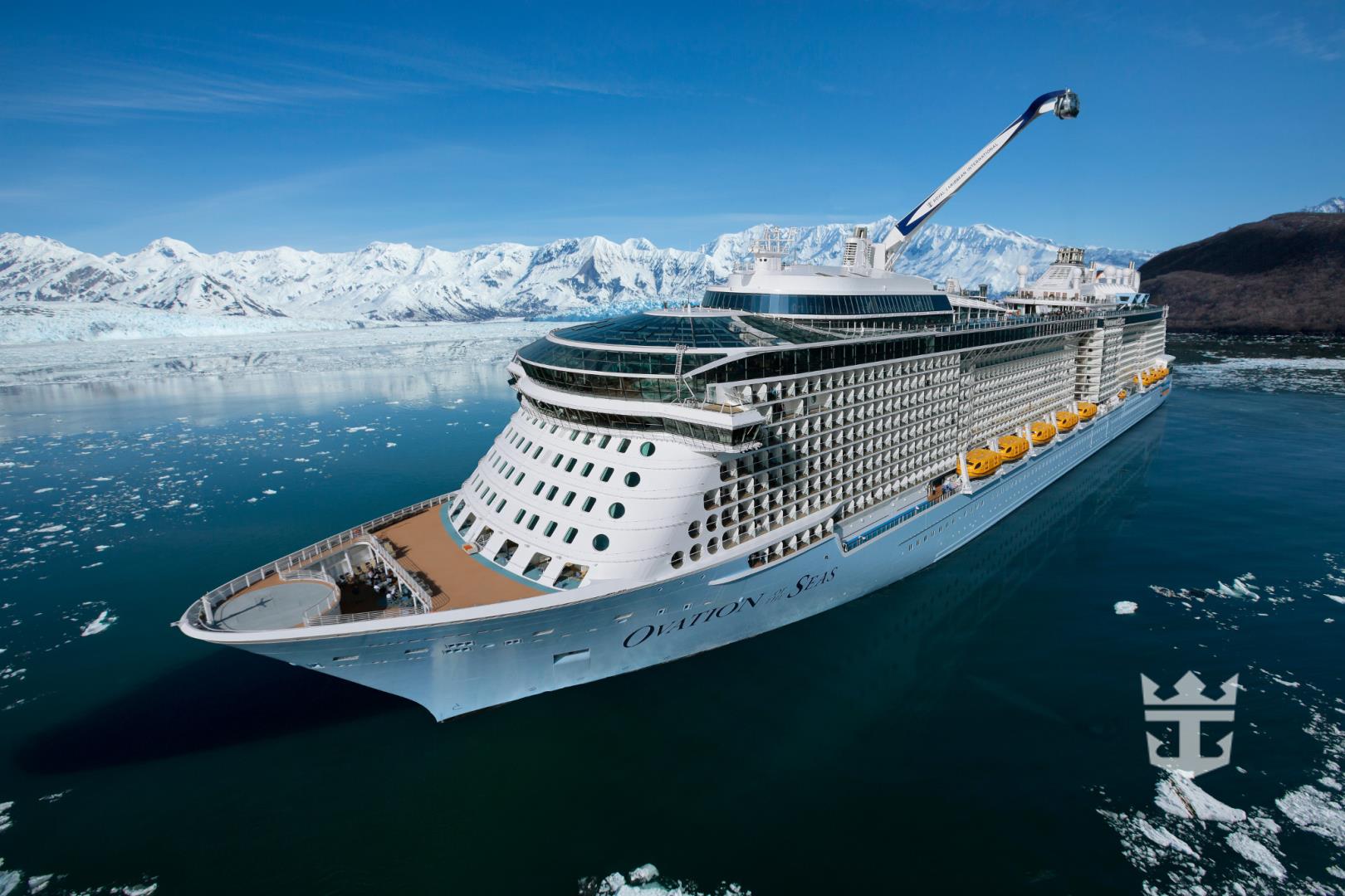 Close-up view of Ovation of the Seas near Hubbard Glacier in Alaska, U.S.